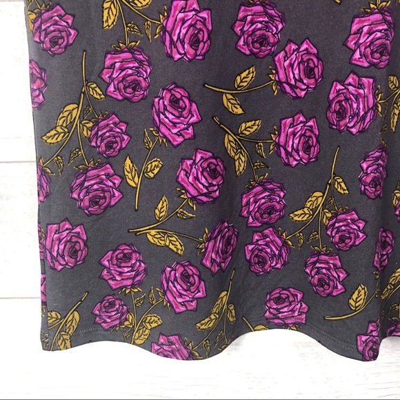 LULAROE Gray Purple Rose Pattern Tee Shirt Top - Picture 5 of 6